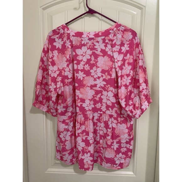 FLORAL & IVY WOMENS BLOUSE SIZE LARGE PINK FLORAL - Picture 2 of 2